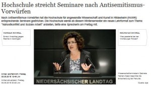 "Högskola lägger ner kurs efter anklagelser om antisemitism". Hannoversche Allgemeine 5/8 2016.