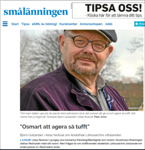 Björn Gullander kallade judehat "osmart". Skärmavbild Smålänningen 21/4 2016.