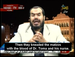 Salah Sultan sprider myter om judiska ritualmord i tv-kanalen al-Aqsa 2010 (skärmbild på Memri). 