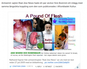 Den antisemitiska sajten Real Jew News (skärmklipp från Leman)